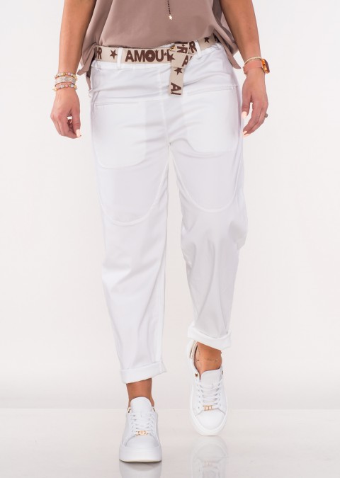 Włoskie spodnie LIVORINI BOYFRIEND białe /7723 + pasek