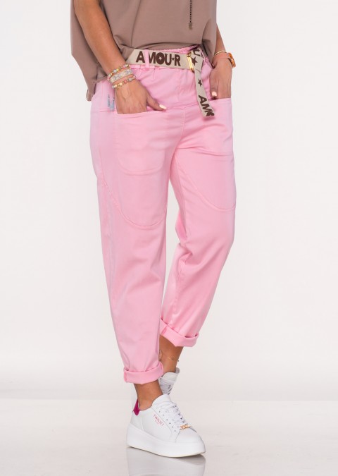 Włoskie spodnie LIVORINI BOYFRIEND różowe /7723 + pasek