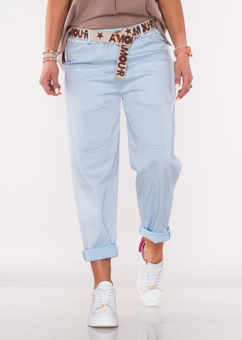 Włoskie spodnie LIVORINI BOYFRIEND niebieskie /7723 + pasek