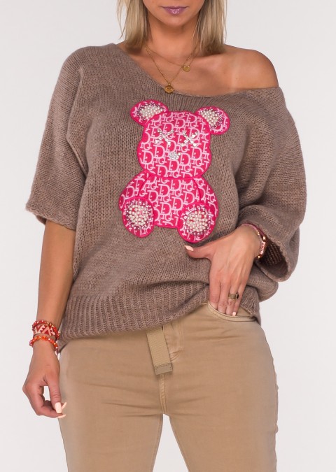 Sweterek MINOUU Pink Bear beżowy