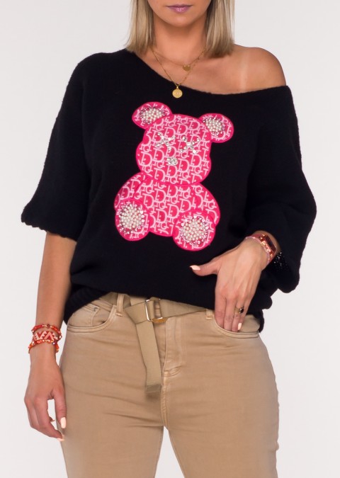 Sweterek MINOUU Pink Bear czarny