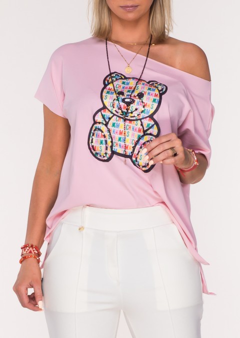 T-shirt MINOUU Bear Colorful jasny róż