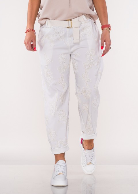 Włoskie spodnie MORESCO białe + pasek