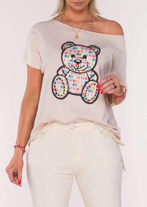 T-shirt MINOUU Bear Colorful jasny beżowy