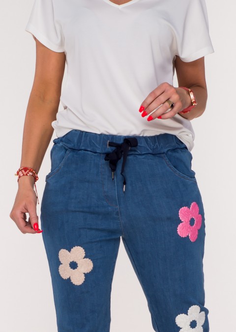 Włoskie jeansy BOYFRIEND FLOWERS denim