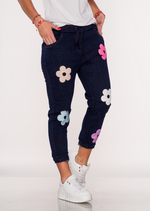 Włoskie jeansy BOYFRIEND FLOWERS ciemny jeans