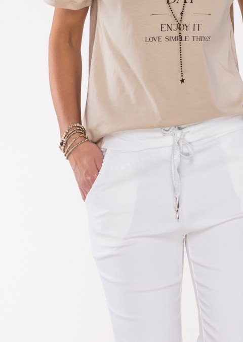 Włoskie spodnie ROSELLE sznurek białe