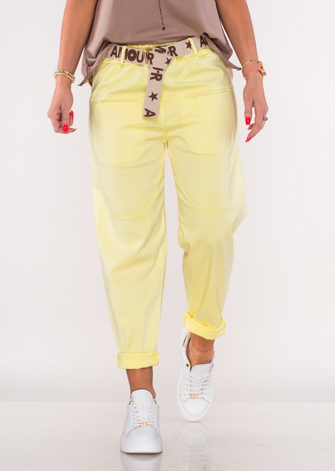 Włoskie spodnie LIVORINI BOYFRIEND żółty /7723 + pasek