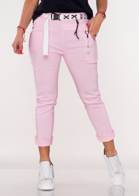 Włoskie spodnie ICEBLANC jasny różowy + pasek