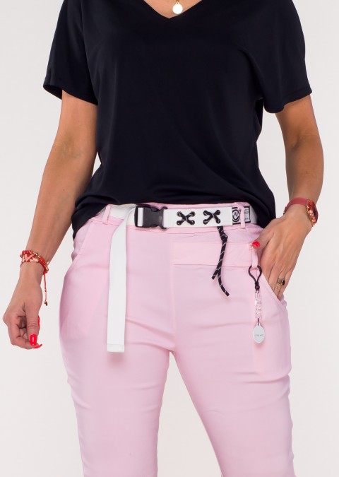 Włoskie spodnie ICEBLANC jasny różowy + pasek