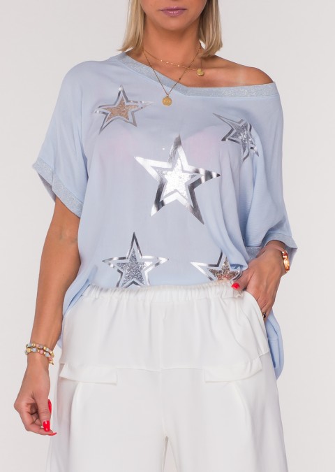 Włoski t-shirt STARS niebieski