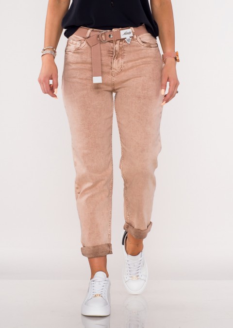 Włoskie jeansy CASTELLANI MOM FIT brązowe + pasek /26132-28