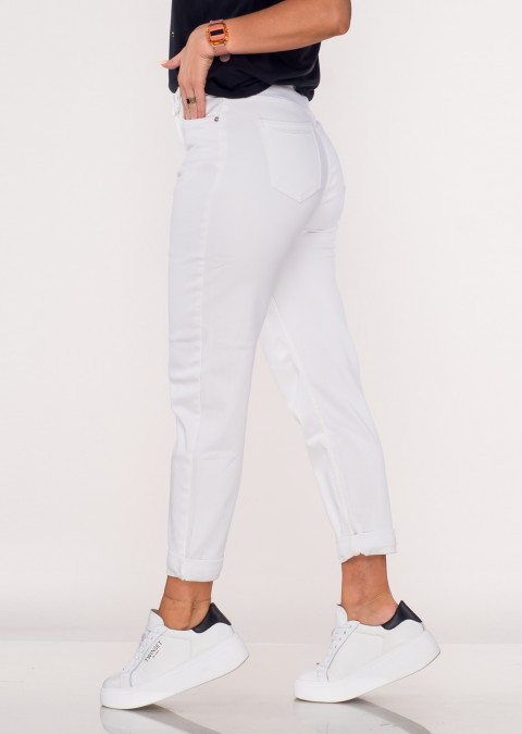 Włoskie jeansy CASTELLANI MOM FIT białe + pasek /26132