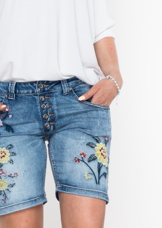 Włoskie szorty FLOWERS przecierany jeans