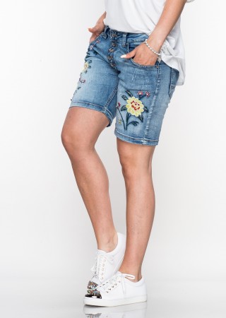 Włoskie szorty FLOWERS przecierany jeans